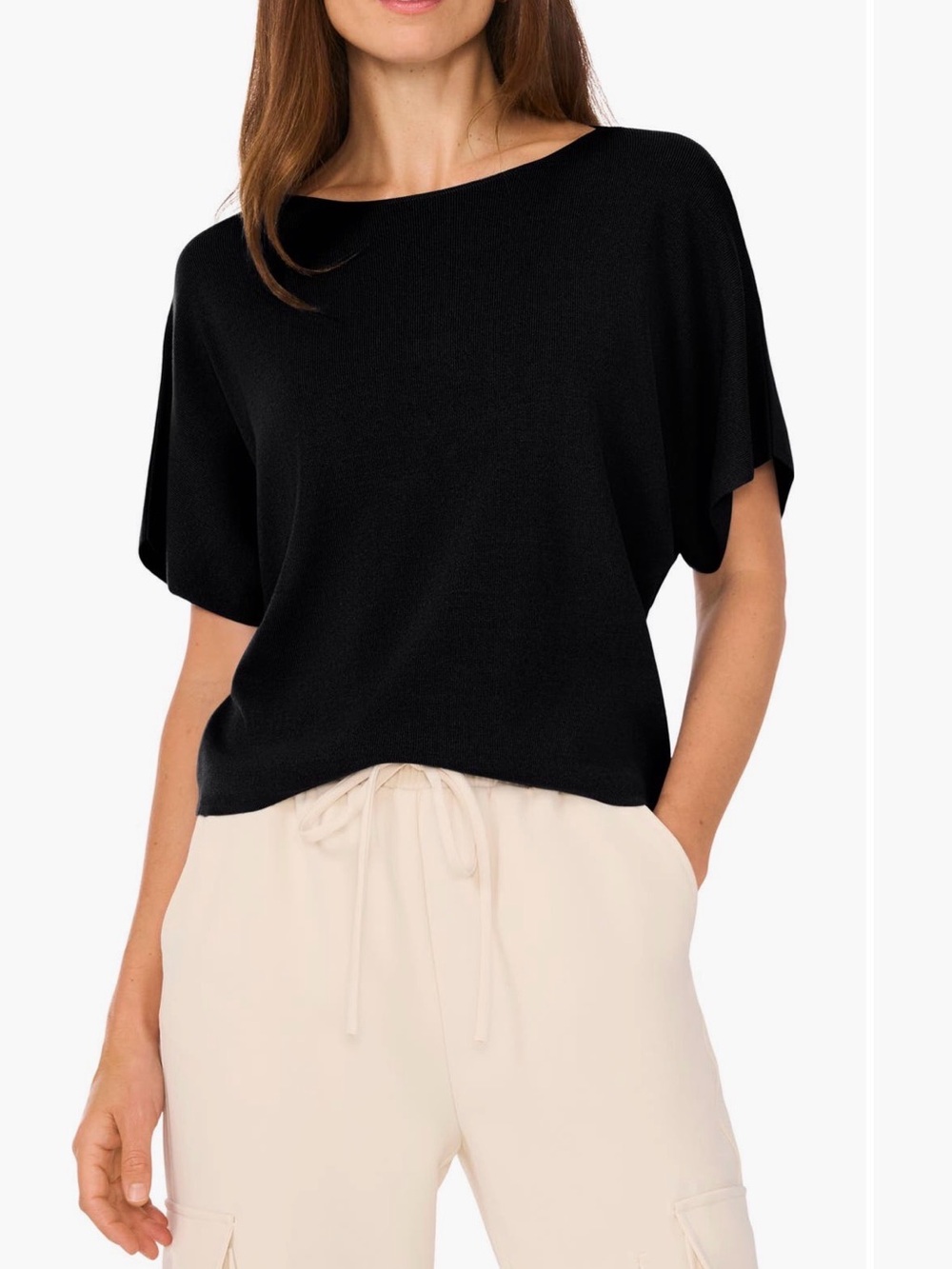 Halogen Black Boatneck Short Sleeve Top